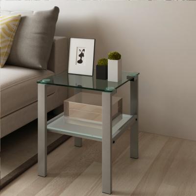 China US Gray Two Layer Tea Table Modern Small Bedroom Living Room Corner Glass Side Table for sale