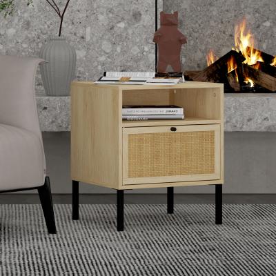 China Modern SHARES Nightstand Side Table Storage Natural USA Rattan End Table For Living Room/Bedroom for sale