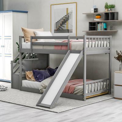 China Modern US STOCK Twin Over Twin Bunk Bed Children Kids Bed With Convertible Slide And Staircase for sale