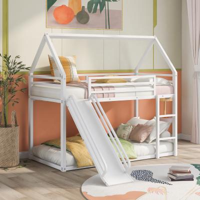 China Modern US STOCK Twin Above Twin House Bunk Bed Kids Bed With Ladder And Slide White for sale