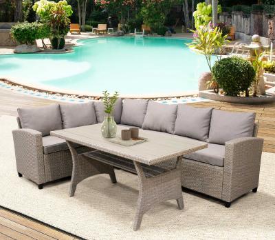 China US Modern Furniture SHARES Terrace Outdoor PE Rattan Wicker Dialog Set All Weather Segmented Sofa Set with Table and Cushion (Brown) for sale