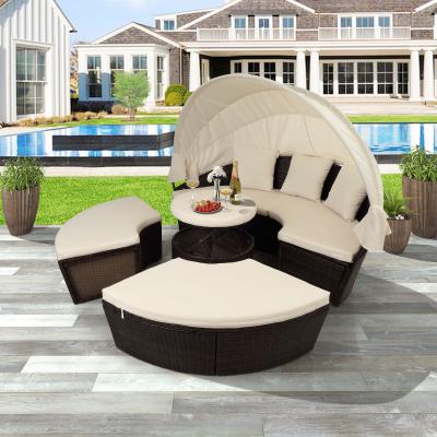 China Modern US CURRENT Patio Around Sofa Set Rattan Daybed Outdoor Sectional Sunbed With Retractable Canopy for sale