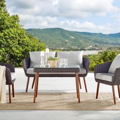 China Modern CURRENT US Modern Design - Brown All Weather Wicker Outdoor Seat with Light Gray Cushion, a set of two for sale