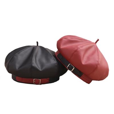 China Wholesale Character Autumn Winter PU Beret Hat Leather Hat For Woman for sale