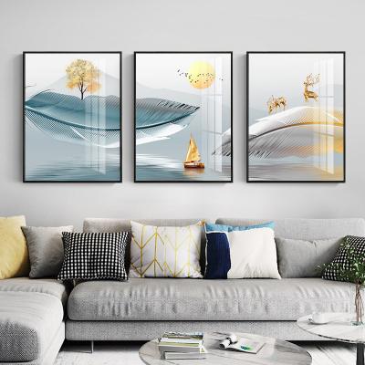 China Living Room Decoration Wall Art Canvas Painting Realistic Landscape Painting Triptych for sale