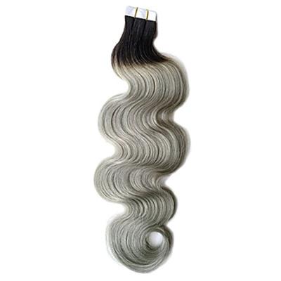 China Ombre 1b/silver Wave Hair Tape Double Weft Flat Silky Straight Hair Extensions Body Wave Pulled Style for sale