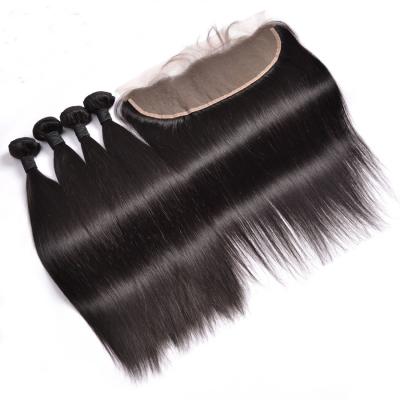 China Silky Straight Wave Virgin Remy Hair And Brazilian Straight Hair Weave Bundles With 13*4 Lace Closure for sale