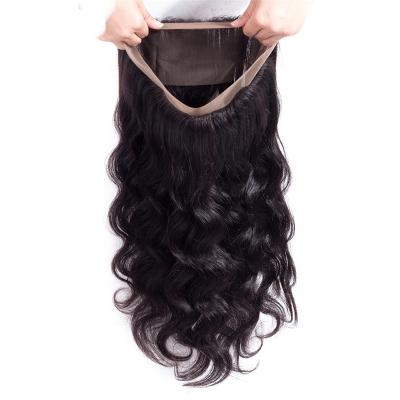 China 100% Brazilian Remy Human Hair 360 Lace Frontal Human Hair Manka Hair Body Wave Closure With Natural Baby Hair Color 8-22 inch for sale