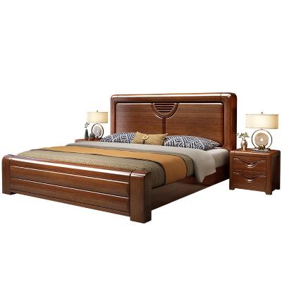 China New AJJ DX-346 Extendable Walnut Double Bed 1.8m 1.5m Solid Wooden Box Bed High Master Bed Chinese Bedroom Storage for sale