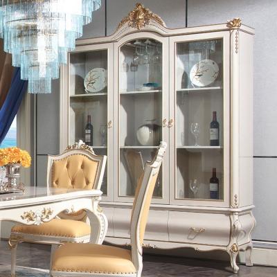 China AJJ RQ23 Gold Living Room Restaurant Cabinet Three-Door Modern Warm White European French French Wine Cabinet Glass Display Cabinet for sale