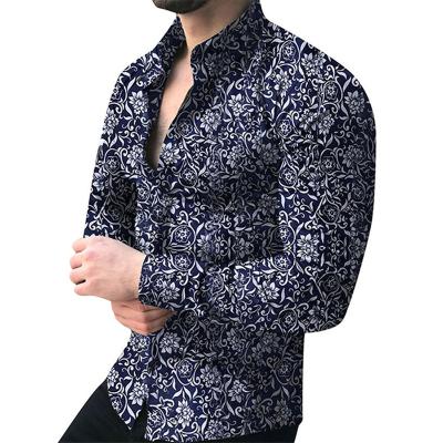 China Breathable Anti-wrinkle Men Long Sleeve Casual Summer Loose Hawaiian Printed Shirts Floral for sale