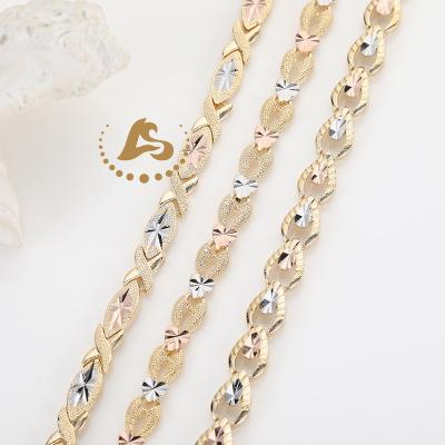 China 2022 Hot Selling Simple Creative Hollow Tricolor Gold Plated Basic Bracelet 18k Gold Curbchain CLASSIC Links Bracelet For Women Men for sale