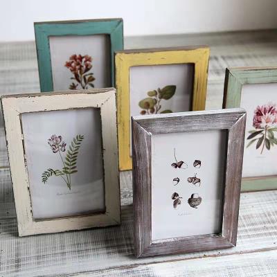 China Wooden Frame Glass Decorative Painting Multicolor And Different Sizes Multifunctional Vintage Distressed Photo Frame for sale