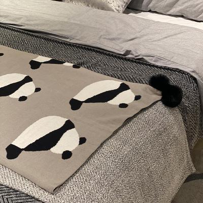 China Cartoon panda knitting sofa covers soft heat carpets upholster office bedroom living room small thin blanket for sale