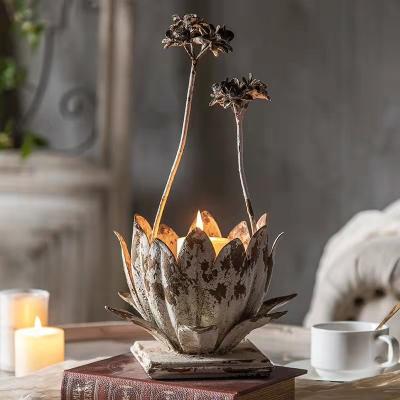 China Very expensive home decoration to buy! High Quality European Vintage Iron Candle Holders Lotus Flower Ornaments Candle Holders for sale