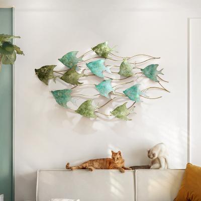 China Decorative Custom Luxury Mediterranean Wall Hanging Sea Fish Vintage Iron Creative Home Hangings for sale