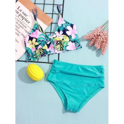 China Breathable High Waist Girls Two Piece Bikini Set Cute Girl Ruffled Beach Wear Children's Swimsuit for sale