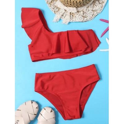 China Girls Breathable Halter Two Piece Bikini Suit Cute Girl Ruffled Beach Suit Children's Swimsuit for sale