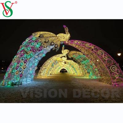 China Durable Outdoor Giant Vivid 3D Peacock Arch Led Decoration Light For Commercial Plaza Use for sale