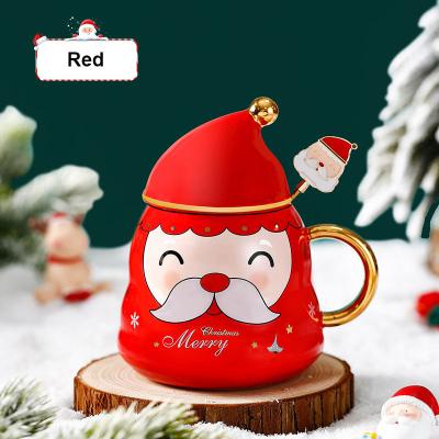 China American Style Popular Christmas Ceramic Mug With Lid Cute Santa Claus Pattern Christmas Gift Tea Cup Milk Cup Coffee Mug Big Capacity 400ML for sale