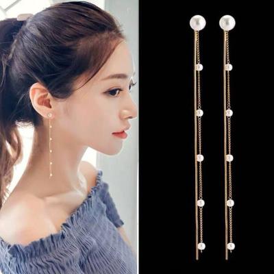 China Best Selling TRENDY Pearl Earrings Sterling Silver Needle Earring Tassel Long Earrings For Women Jewelry for sale