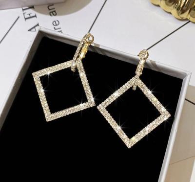 China FASHIONABLE S925 Silver Geometric Square Earrings Full Diamond Dangle Earrings Wholesale Metal For Women Jewelry for sale