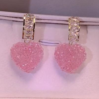 China New Arrival TRENDY Rose Heart Drop Earrings Iced Out Glitter CZ Zircon Rose Heart Stud Earrings For Women Jewelry for sale