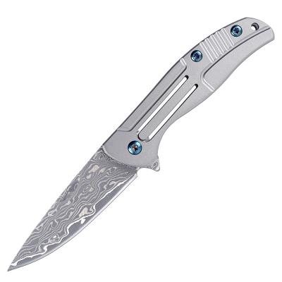 China Liberation Mini Folding Knife Titanium Screw Handle with Mini Folding Pocket Knife Damascus Blade for sale