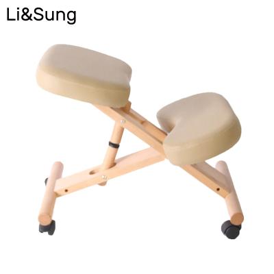 China Lisung 10209 Modern Posture Correction Desk Ergonomic Student Wooden Bentwood Kneeling Chair With Caster for sale