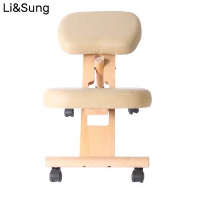 China Lisung 10209 Modern Posture Correction Desk Ergonomic Student Wooden Bentwood Kneeling Chair With Caster for sale