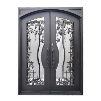 China Hinged Decoration French Swing Door Wrought Iron Glass Door With Double Tempered Insulated Clear Glass For Exterior for sale