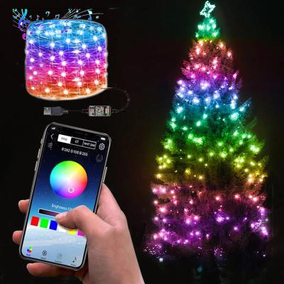 China Fast Shipping Festival Home Decoration USB LED String Waterproof Outdoor Fairy Christmas Lights Party Tree Decoration App Control Light Lamp for sale