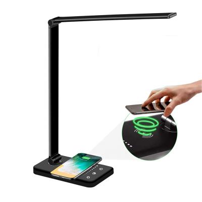 China Convenient QI LED 10W Wireless Charging Desk Lamp With Calendar USB Port Wake-up Eye Protect Reveal Foldable Table Light Lamp for sale