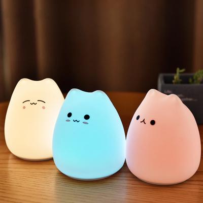 China Smart Control Night Light Silicone Touch Sensor LED Night Light For Baby Kids 7 Colors Cartoon Cat USB Colorful Soft Night Lamp for sale