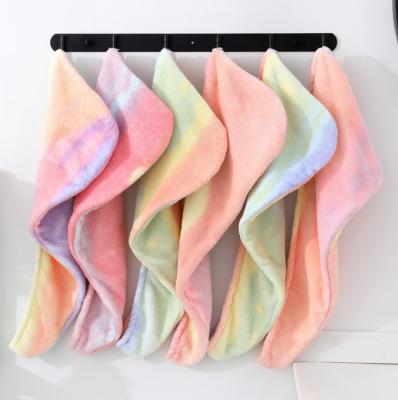 China Super Absorbent Fashion Rainbow Gradient Design Rainbow Gradient Ramp Shower Microfiber Bath Hair Turban Strong Absorbent Drying Hats Towel for sale