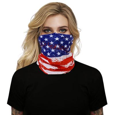 China Skin Friendly Dustproof Sunsproof Recycling USA Flag Stock Bandana Seamless Turban Headwear Breathable Headscarf for sale