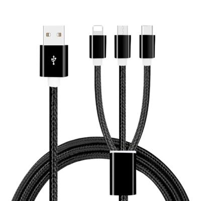 China Charging + data sending 3 in 1 phone charging usb cables 2.4A 1.2M fast carging cable charger for iphone cable for sale