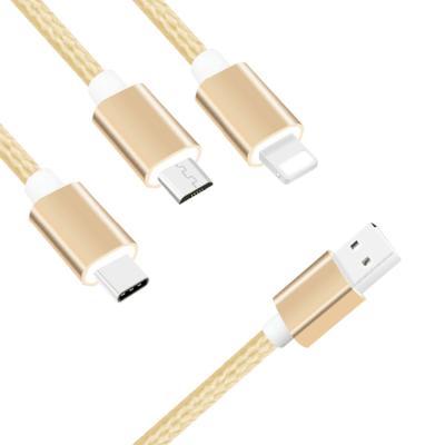 China Charging + Data Sending High Purity Copper Wire 3 in 1 Charger Cable 1.2M 2.4A Android Charger Cable Micro USB Cable for sale