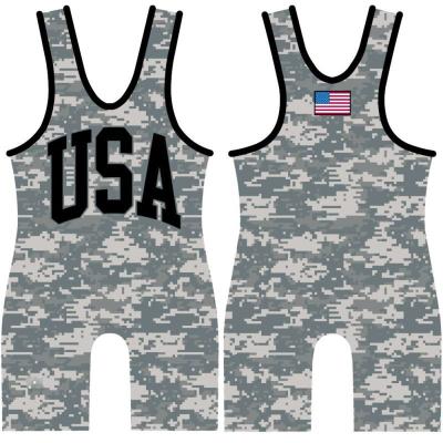 China OEM Sublimation Wrestling Singlet Wholesale Mens Clothes State Camouflage Wrestling Wrestling Singlets Jiaen Wrestling 106 for sale