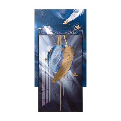 China Country Hot Sale Blue Feather Wall Hanging Luxury Art Painting for sale