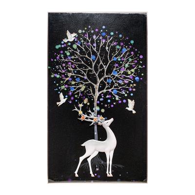 China 3D Flower Modern Black Bottom White Decoration Deer Living Room Porch Hanging Painting for sale