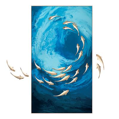 China Modern Dark Blue Decorative Fish Living Room DIY Style Ocean Theme Decorative Painting for sale