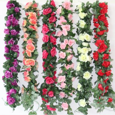 China CLASSIC 16 Heads Artificial Flower Vine Rattan Simulation Plant Hanging Garland Artificial Rose Vines For Wall Wedding Yard Decoration for sale