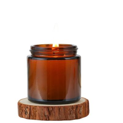 China Household Products Empty Amber Glass Candle Jar 100ml 250ml 500ml Custom Candle Holder 8oz Round Glass Jars With Lid for sale