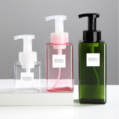 China BEAUTY PACKAGING Bulk MOQ Low Square Empty Light Pink Blue Foaming Soap Pump Bottle 250ml 450ml 650ml for sale