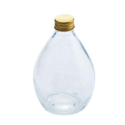 China 100ml 8oz 250ml 12oz 350ml 16oz 500ml Round Beverage Glass Bottle Manufacturer Wine Liquor Bottle Empty Glass Beverage Bottle With Lids for sale