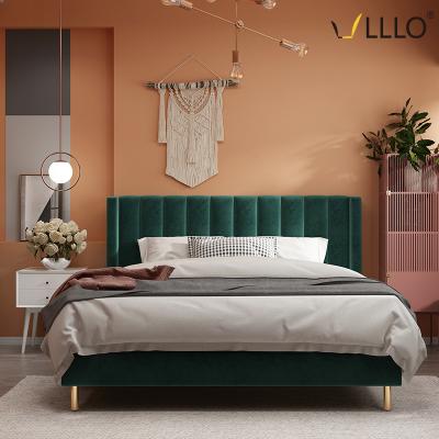 China Modern Design Metal Soft Bed Queen Size Storage Gold Luxury Upholstered Bed Fabric Bed Frame for sale