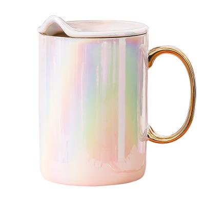 China Viable Nordic Creative Rainbow Mug Ceramic Pearl Chandelier Colorful With Lid Coffee Mug for sale