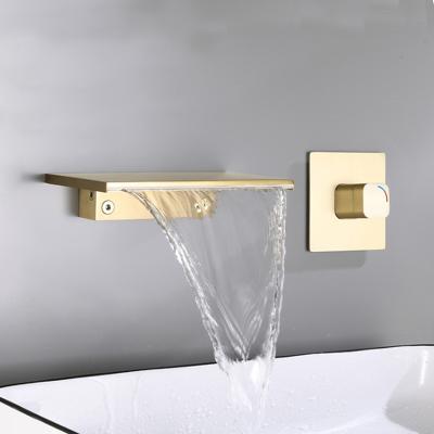 China Modern Design Gold Waterfall Spout Basin Faucet Brass Metered Concealed Mixer Taps For Sink for sale