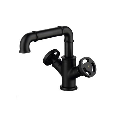 China Metered Brass Faucets Two Handle Wheel Bathroom Cooper Taps Basin Faucet Water Mixer Black For Basin Sink for sale